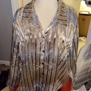 Tanjay Women’s Long Sleeve Button Down gold/ Tan Blouse Size 24W